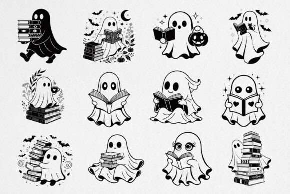 Download Ghost Reading Books SVG Bundle Halloween - Bundle Collection