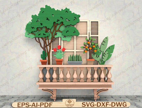 Download Balcony Garden Wall Art Laser Cut File - Premium Resources