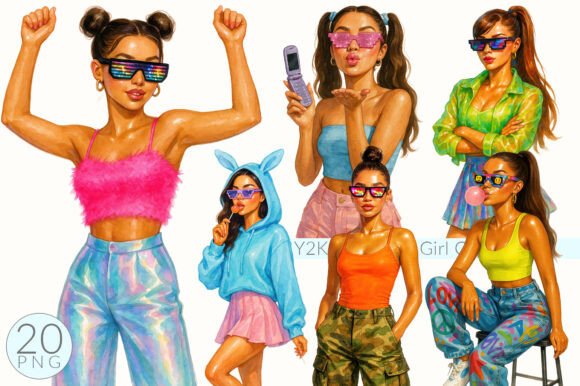 Download Y2K Girl Clipart Bundle, Retro Style - Bundle Collection